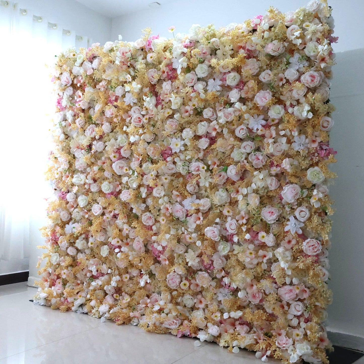 Roll Up Fabric Artificial Flower Wall Wedding Backdrop, Floral Party Decor, Event Photography-VF-331