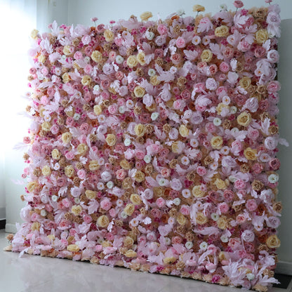 Roll Up Fabric Artificial Flower Wall Wedding Backdrop, Floral Party Decor, Event Photography-VF-330