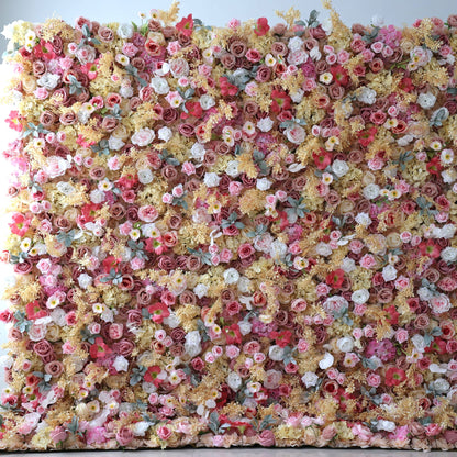 Roll Up Fabric Artificial Flower Wall Wedding Backdrop, Floral Party Decor, Event Photography-VF-329