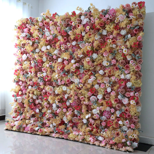 Roll Up Fabric Artificial Flower Wall Wedding Backdrop, Floral Party Decor, Event Photography-VF-329