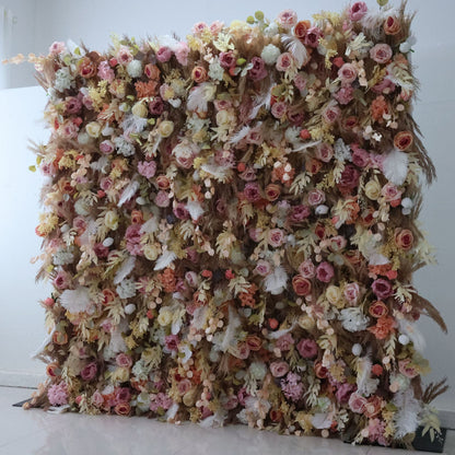 Roll Up Fabric Artificial Flower Wall Wedding Backdrop, Floral Party Decor, Event Photography-VF-327