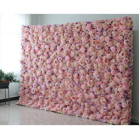 Roll Up Fabric Artificial Pink Rose Red Purple Light Yellow Flower Wall Wedding Backdrop, Floral Party Decor, Event Photography-VF-048