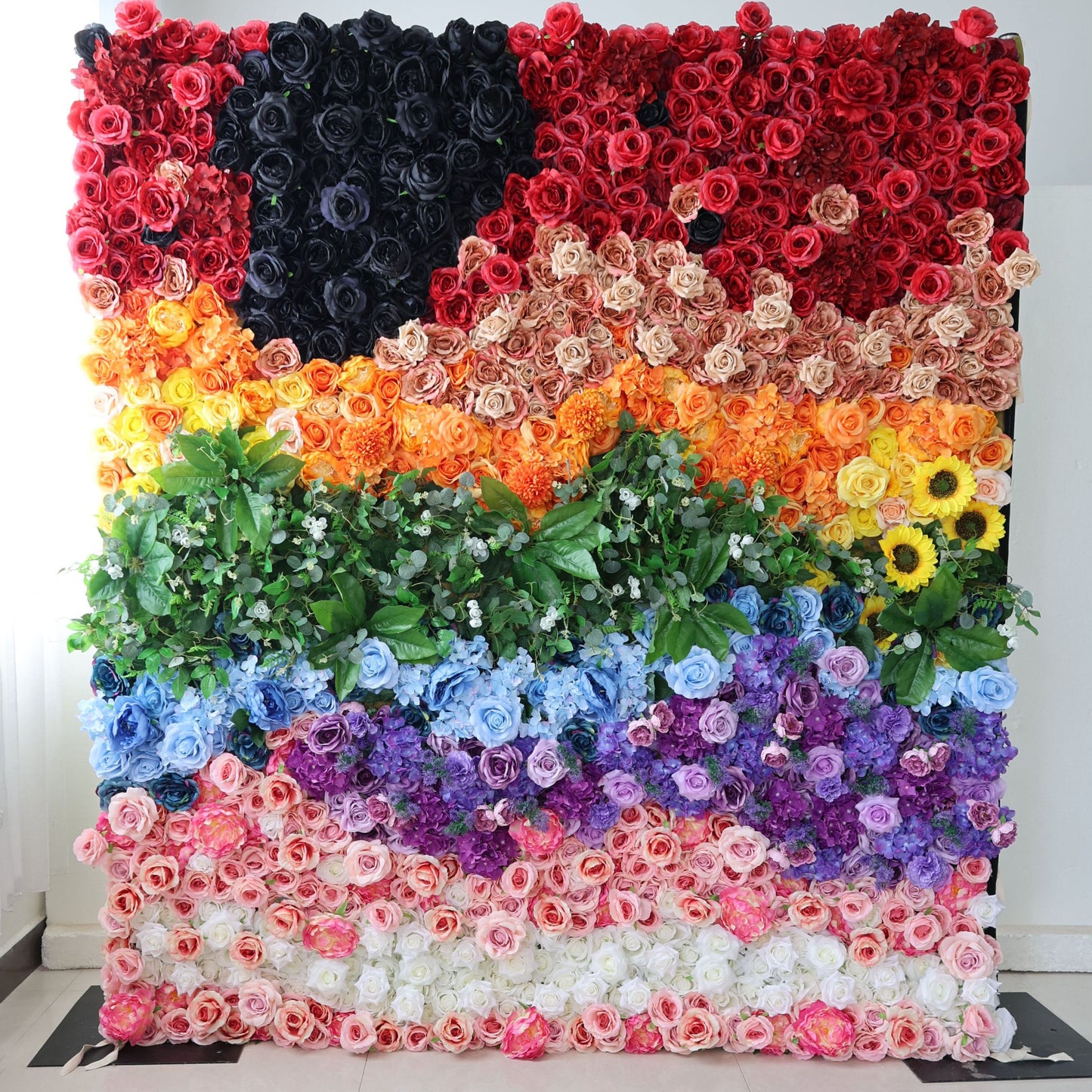 Roll Up Fabric Artificial Vivid Rainbow Flower Wall Wedding Backdrop, Floral Party Decor, Event Photography-VF-310