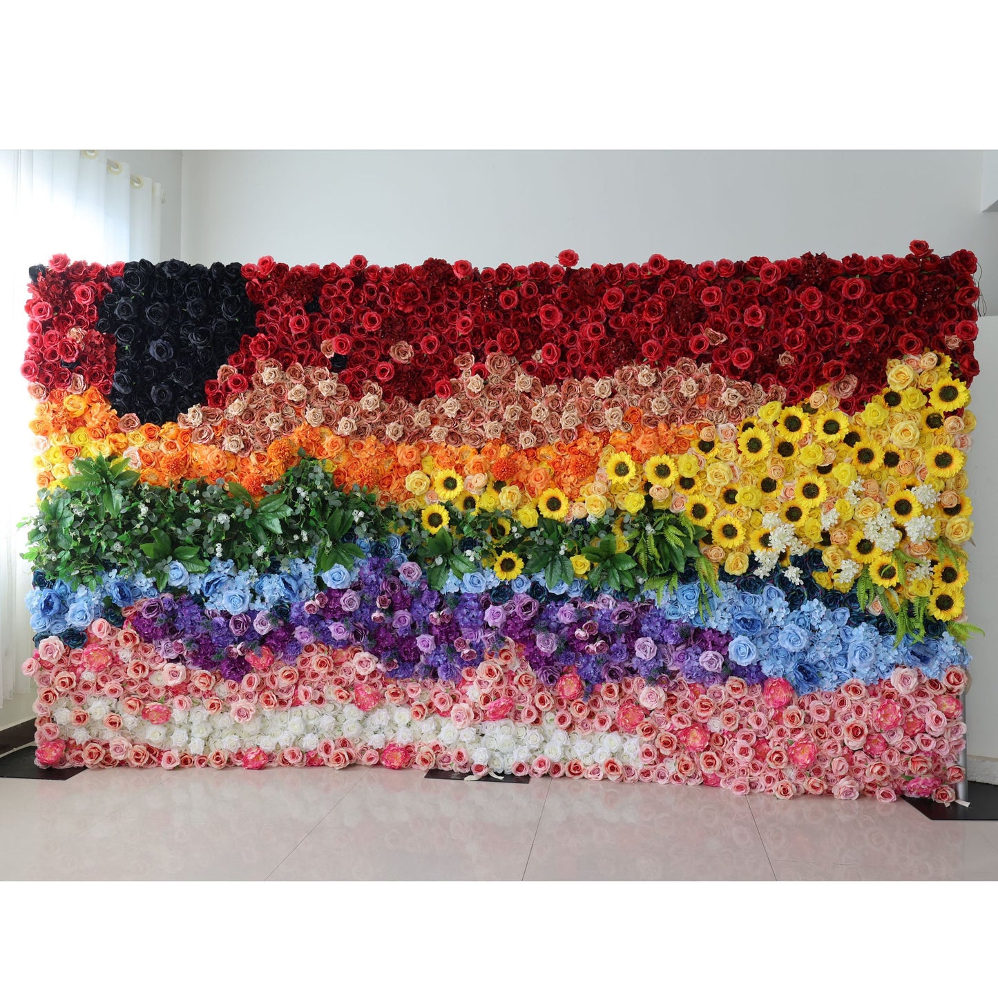 Roll Up Fabric Artificial Vivid Rainbow Flower Wall Wedding Backdrop, Floral Party Decor, Event Photography-VF-310