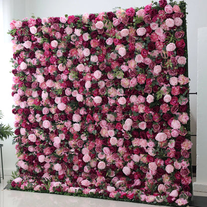 Roll Up Fabric Artificial Mixed Wine Berry and Wisteria Purple Bouquet Flower Wall Wedding Backdrop, Floral Party Decor, Event Photography-VF-068