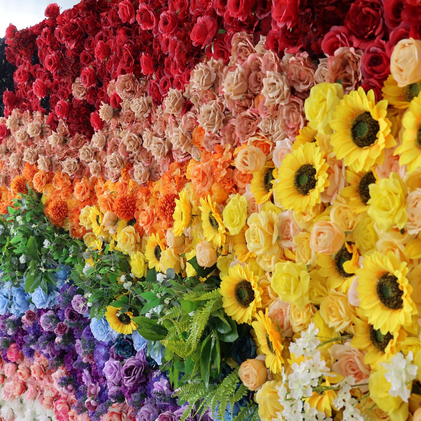 Roll Up Fabric Artificial Vivid Rainbow Flower Wall Wedding Backdrop, Floral Party Decor, Event Photography-VF-310