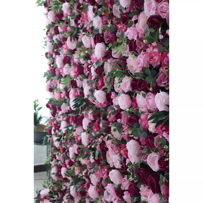 Roll Up Fabric Artificial Mixed Wine Berry and Wisteria Purple Bouquet Flower Wall Wedding Backdrop, Floral Party Decor, Event Photography-VF-068