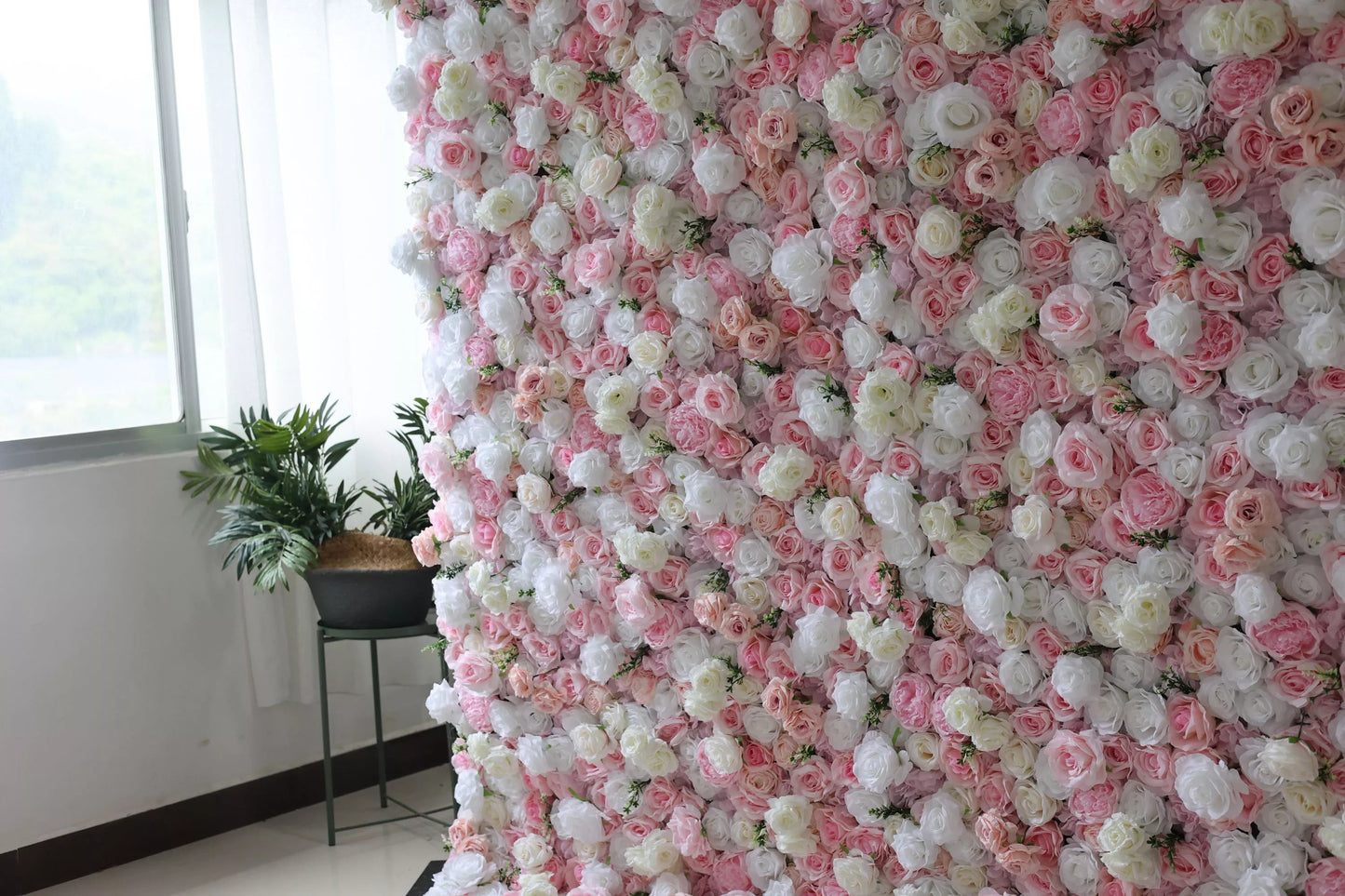 Flowers Artificial Rose Wall Backdrop: Whispering Petals - The Serene Sonnet Collection-VF-260-1