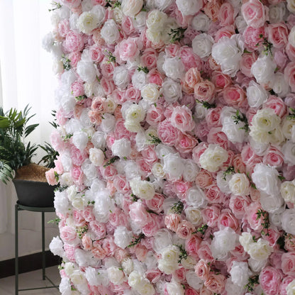 Flowers Artificial Rose Wall Backdrop: Whispering Petals - The Serene Sonnet Collection-VF-260-1