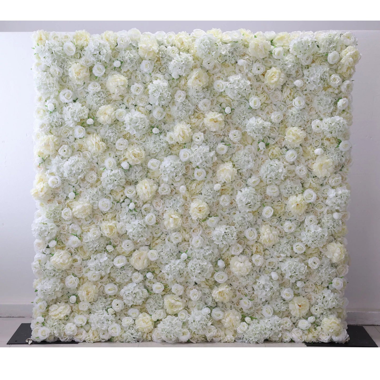 Roll Up Fabric Artificial Champagne Ivory, White and Grey Olive Light Yellow Green Flower Wall Wedding Backdrop, Floral Party Decor, Event Photography-VF-053-2