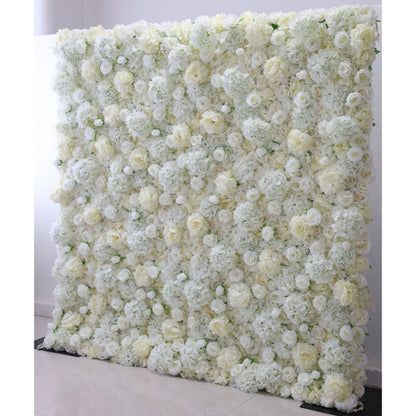 Roll Up Fabric Artificial Champagne Ivory, White and Grey Olive Light Yellow Green Flower Wall Wedding Backdrop, Floral Party Decor, Event Photography-VF-053-2