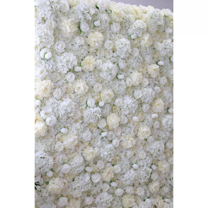 Roll Up Fabric Artificial Champagne Ivory, White and Grey Olive Light Yellow Green Flower Wall Wedding Backdrop, Floral Party Decor, Event Photography-VF-053-2