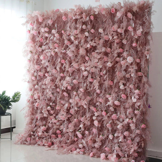 Blushing Pink Blossom Wall with Frosted Fern Accents: Romance Meets Whimsy for Sophisticated Celebrations-VF-202-3