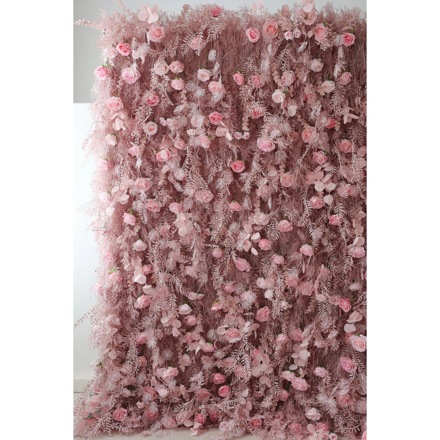 Blushing Pink Blossom Wall with Frosted Fern Accents: Romance Meets Whimsy for Sophisticated Celebrations-VF-202-3