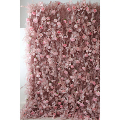 Blushing Pink Blossom Wall with Frosted Fern Accents: Romance Meets Whimsy for Sophisticated Celebrations-VF-202-3