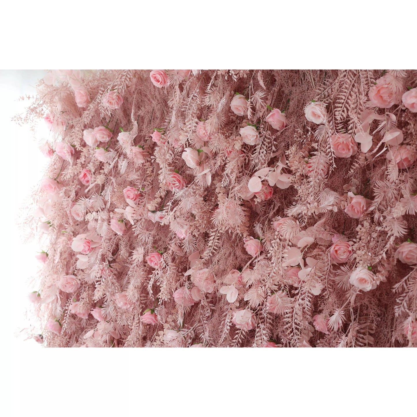 Blushing Pink Blossom Wall with Frosted Fern Accents: Romance Meets Whimsy for Sophisticated Celebrations-VF-202-3