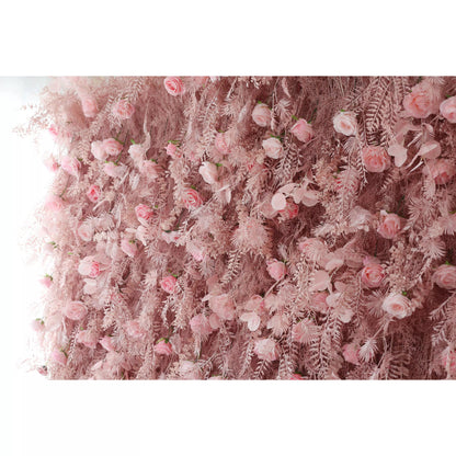 Blushing Pink Blossom Wall with Frosted Fern Accents: Romance Meets Whimsy for Sophisticated Celebrations-VF-202-3