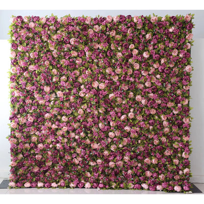 Roll Up Fabric Artificial Turkish Rose and Light Orchid Color With Pale Olive Green Leaves Flower Wall Wedding Backdrop, Floral Party Decor, Event Photography-VF-001