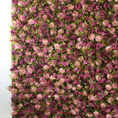 Roll Up Fabric Artificial Turkish Rose and Light Orchid Color With Pale Olive Green Leaves Flower Wall Wedding Backdrop, Floral Party Decor, Event Photography-VF-001