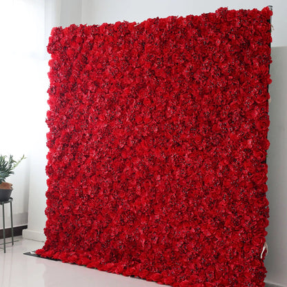 Roll Up Artificial Flower Wall Backdrop: Radiant Red Rhapsody - From Passionate Gatherings to Intimate Affairs-VF-232