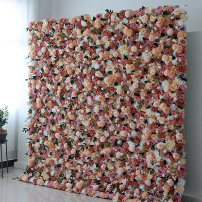 Roll Up Fabric Artificial Mixed of Petite Orchid, Grape, Desert Sand, Dark Sienna Flowers Carpet Flower Wall Wedding Backdrop, Floral Party Decor, Event Photography-VF-023