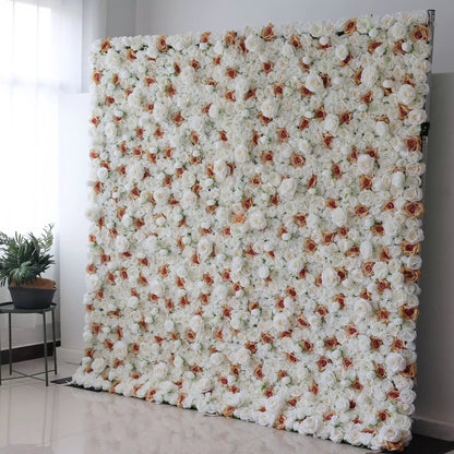 Unveils: Elysian Meadows – A Majestic Blend of White & Light Peach Fabric Roses – Quintessential Floral Wall for Weddings, Celebrations & Sophisticated Interior Settings-VF-218