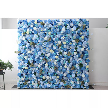 Introduces: Azure Harmony – A Serene Symphony of Blue & Pale Yellow Fabric Blooms – Ideal Floral Wall for Nautical Themes, Events & Tranquil Interior Ambiances-VF-219-2