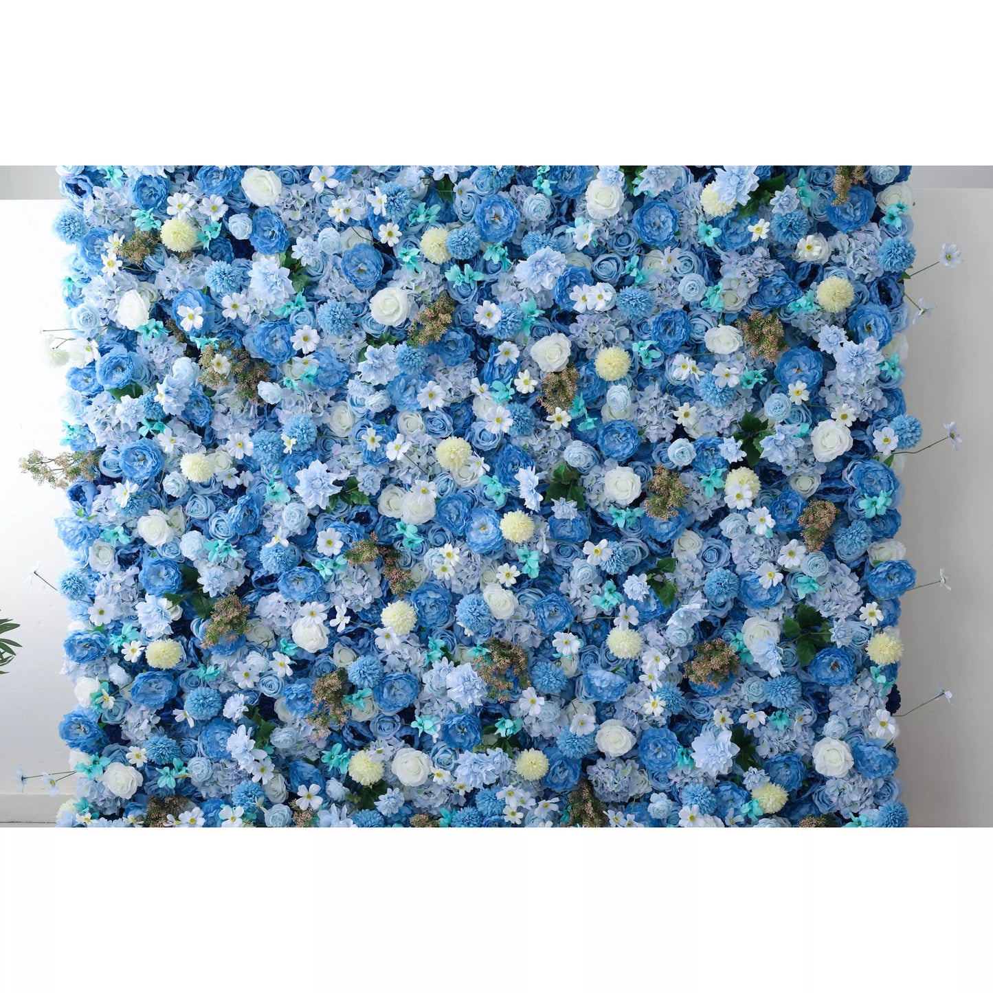 Introduces: Azure Harmony – A Serene Symphony of Blue & Pale Yellow Fabric Blooms – Ideal Floral Wall for Nautical Themes, Events & Tranquil Interior Ambiances-VF-219-2