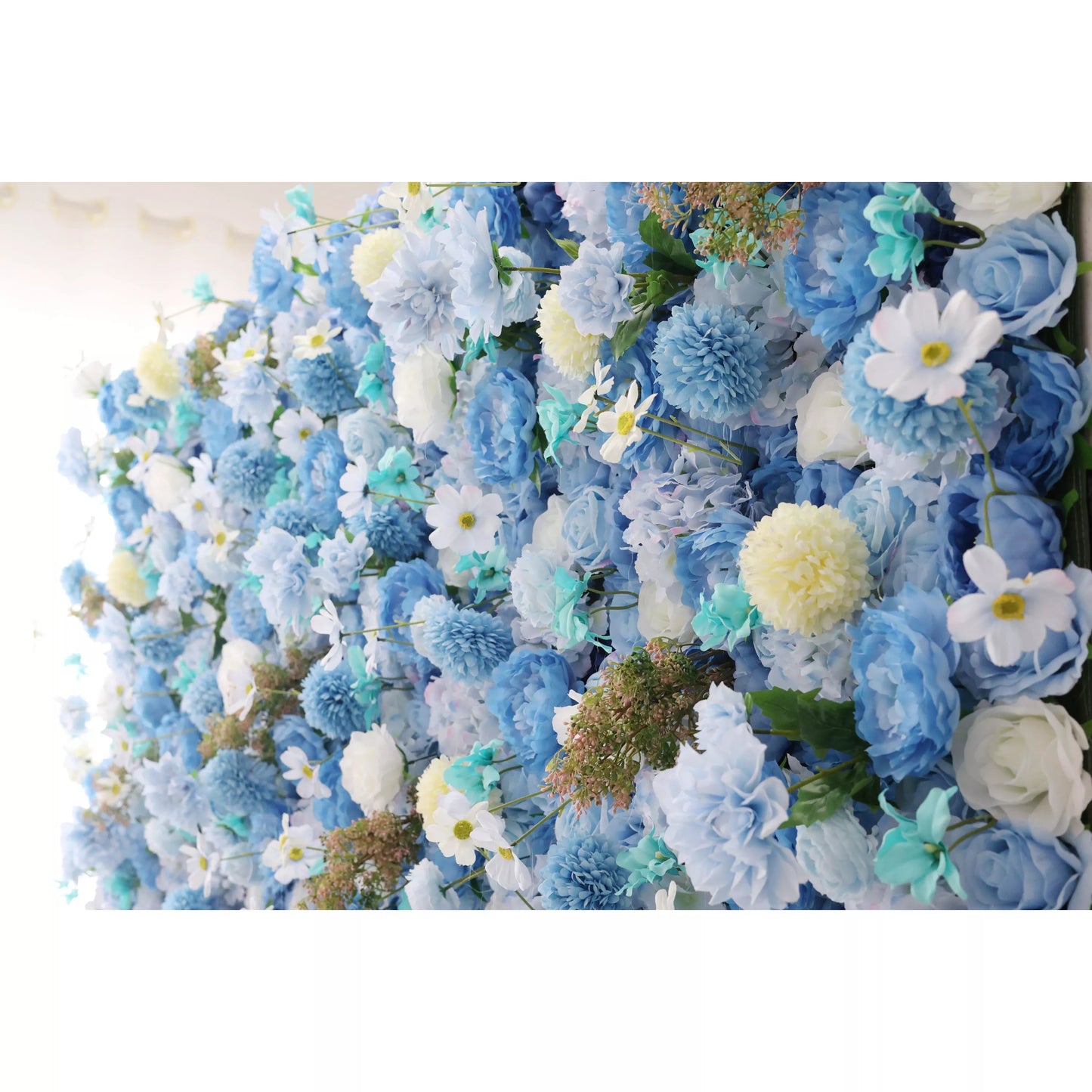 Introduces: Azure Harmony – A Serene Symphony of Blue & Pale Yellow Fabric Blooms – Ideal Floral Wall for Nautical Themes, Events & Tranquil Interior Ambiances-VF-219-2