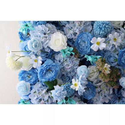 Introduces: Azure Harmony – A Serene Symphony of Blue & Pale Yellow Fabric Blooms – Ideal Floral Wall for Nautical Themes, Events & Tranquil Interior Ambiances-VF-219-2