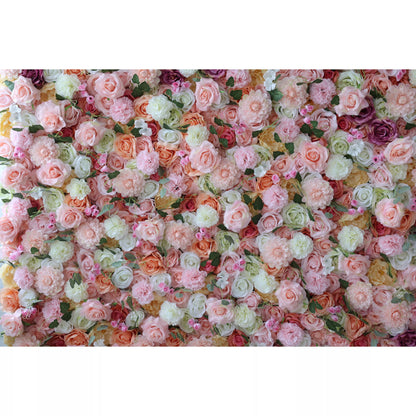 Roll Up Artificial Flower Wall Backdrop Garden of Dreams: Pastel Rose Symphony - From Radiant Celebrations to Zen Retreats-VF-228