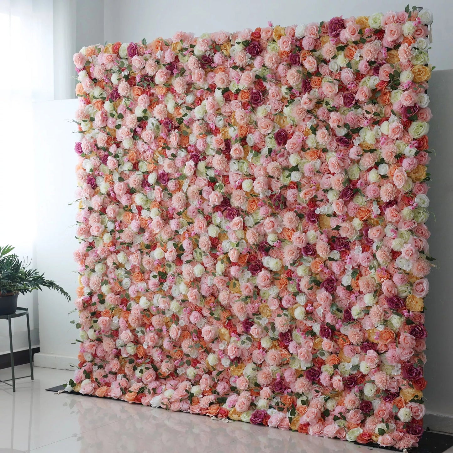 Roll Up Artificial Flower Wall Backdrop Garden of Dreams: Pastel Rose Symphony - From Radiant Celebrations to Zen Retreats-VF-228