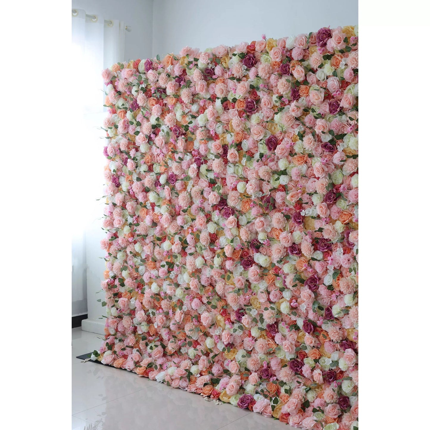 Roll Up Artificial Flower Wall Backdrop Garden of Dreams: Pastel Rose Symphony - From Radiant Celebrations to Zen Retreats-VF-228