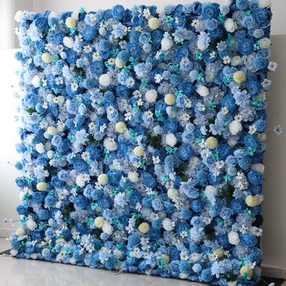 Showcases: Cerulean Dreamscape – A Lush Canvas of Rich Blue & Creamy White Fabric Blossoms – Premier Floral Wall for Seaside Events, Gatherings & Coastal-Inspired Interiors-VF-219-3