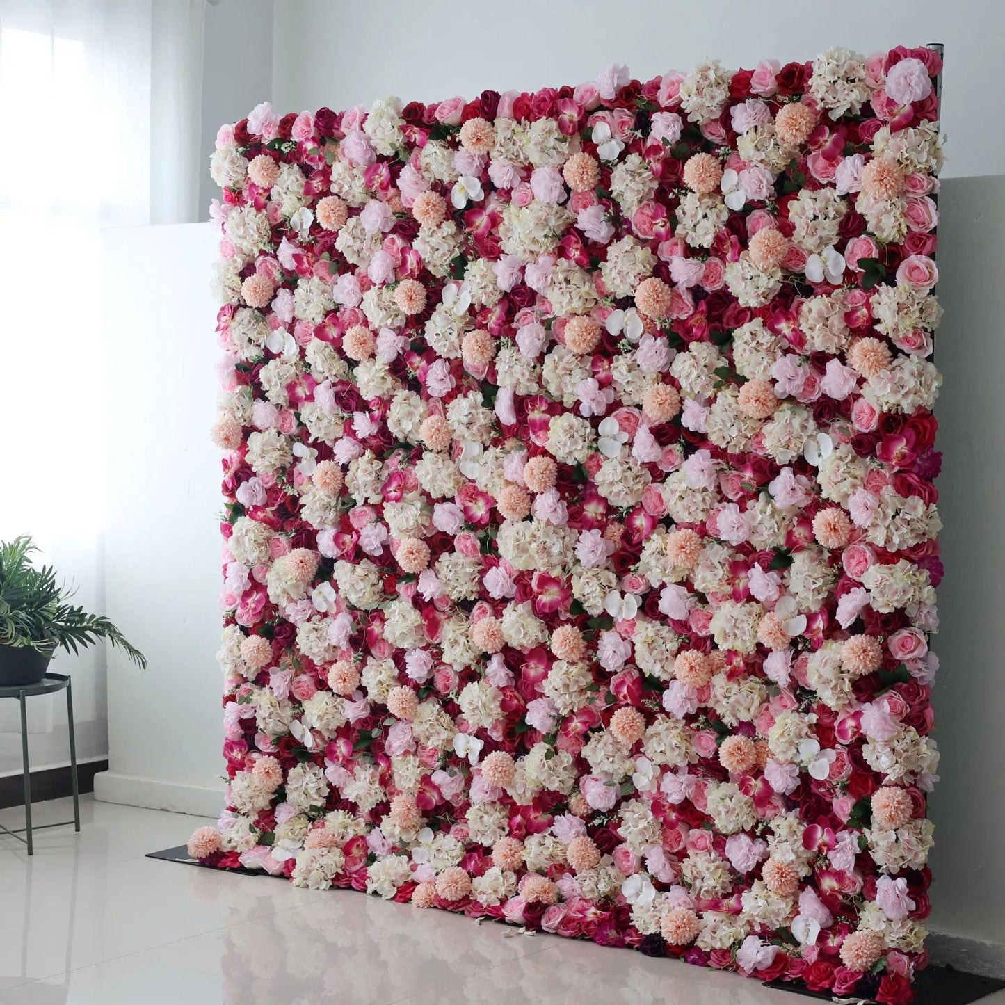 Roll Up Artificial Flower Wall Backdrop: Roseate Radiance - A Tapestry of Tenderness and Timeless Elegance-VF-233