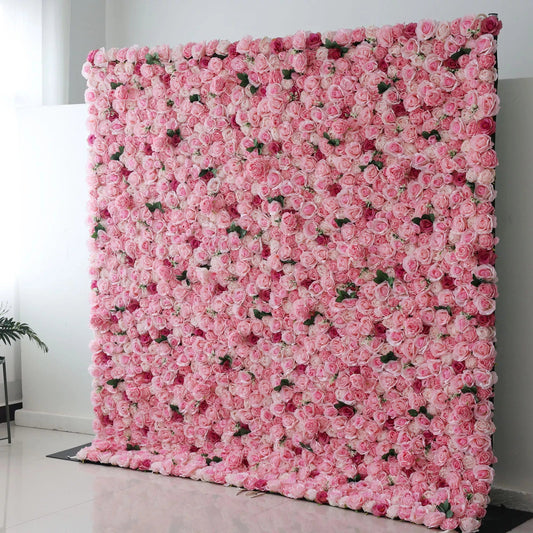 Roll Up Artificial Flower Wall Backdrop: Blushing Blooms - A Lush Panorama of Pure Pink Passion-VF-234