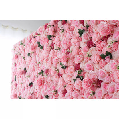 Roll Up Artificial Flower Wall Backdrop: Blushing Blooms - A Lush Panorama of Pure Pink Passion-VF-234