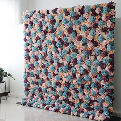 Roll Up Artificial Flower Wall Backdrop: Pastel Patchwork - A Mélange of Muted Hues for Enchanted Evenings-VF-235