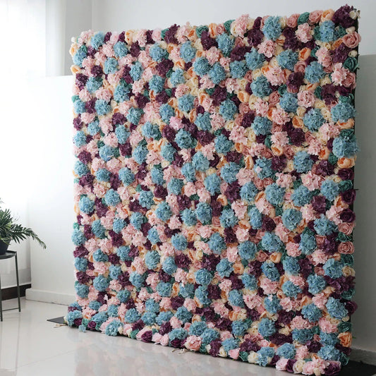 Roll Up Artificial Flower Wall Backdrop: Pastel Patchwork - A Mélange of Muted Hues for Enchanted Evenings-VF-235