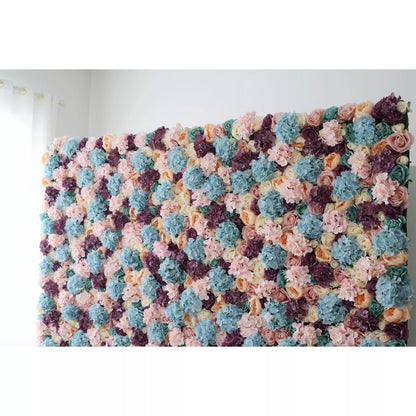 Roll Up Artificial Flower Wall Backdrop: Pastel Patchwork - A Mélange of Muted Hues for Enchanted Evenings-VF-235