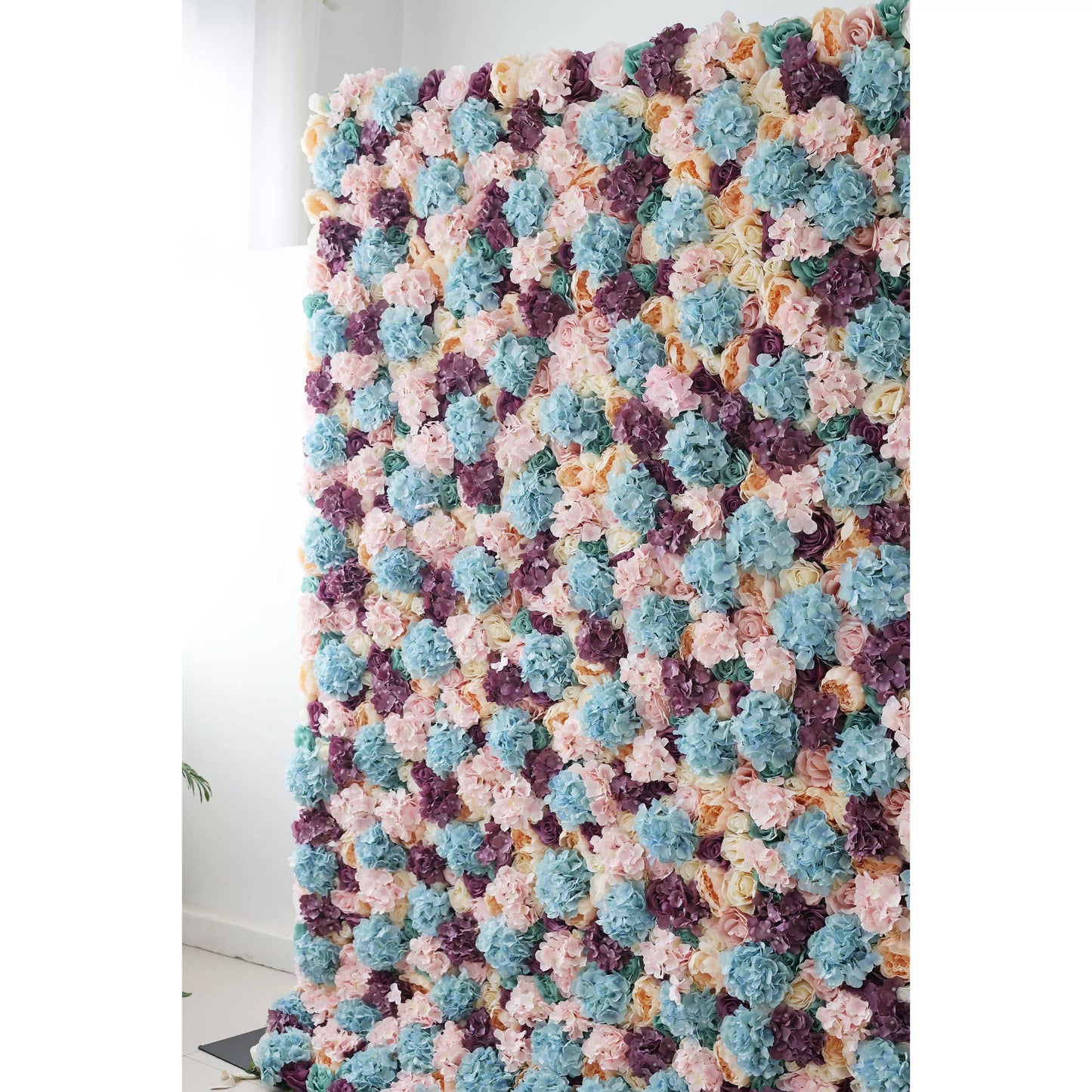 Roll Up Artificial Flower Wall Backdrop: Pastel Patchwork - A Mélange of Muted Hues for Enchanted Evenings-VF-235