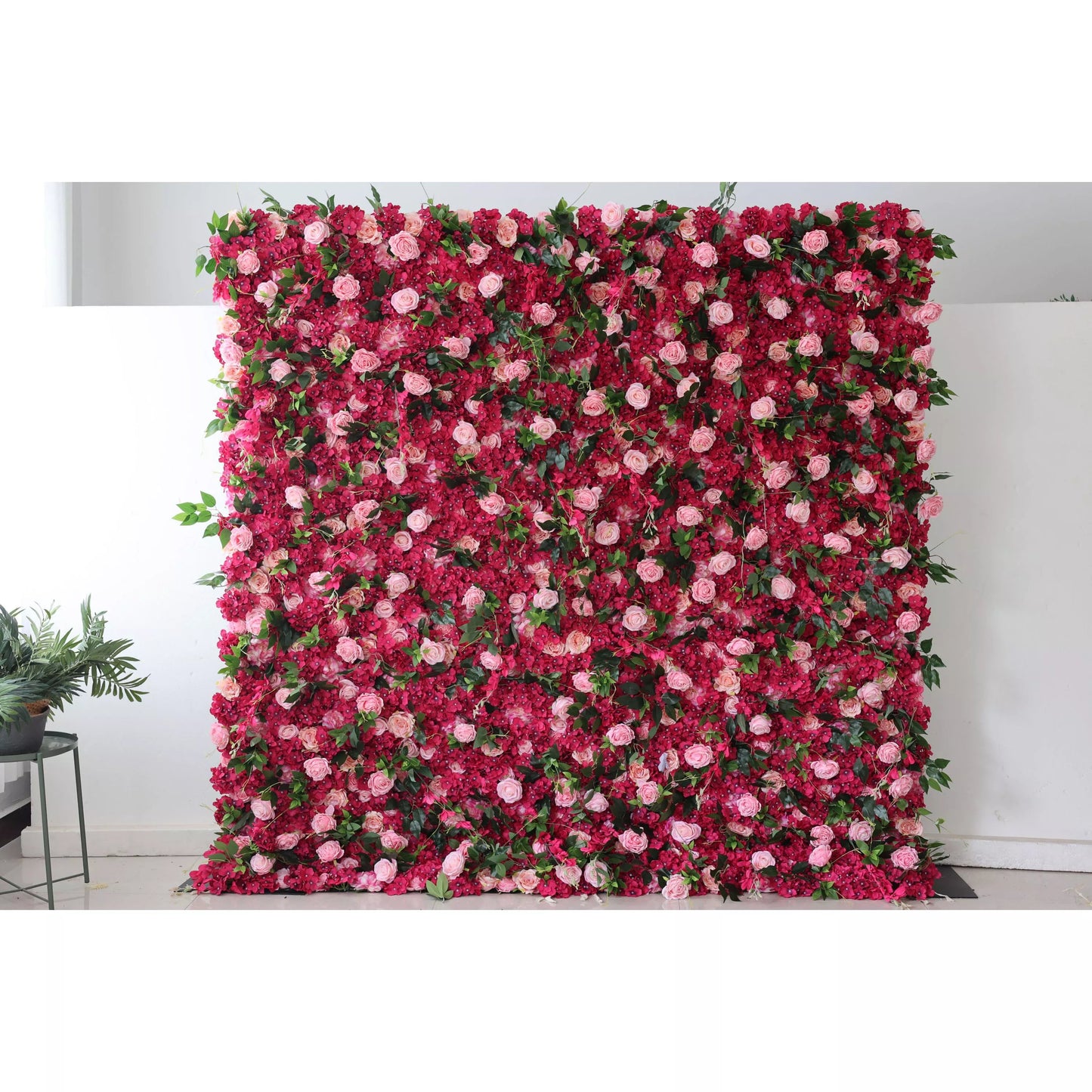 Roll Up Artificial Flower Wall Backdrop: Romantic Ruby - A Symphony of Passionate Petals for Memorable Moments-VF-236