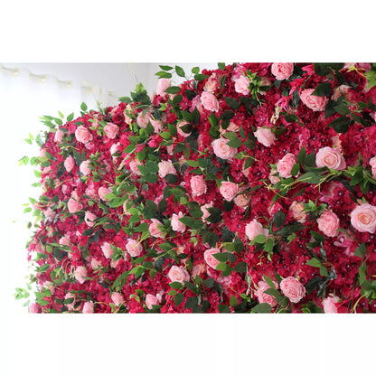 Roll Up Artificial Flower Wall Backdrop: Romantic Ruby - A Symphony of Passionate Petals for Memorable Moments-VF-236