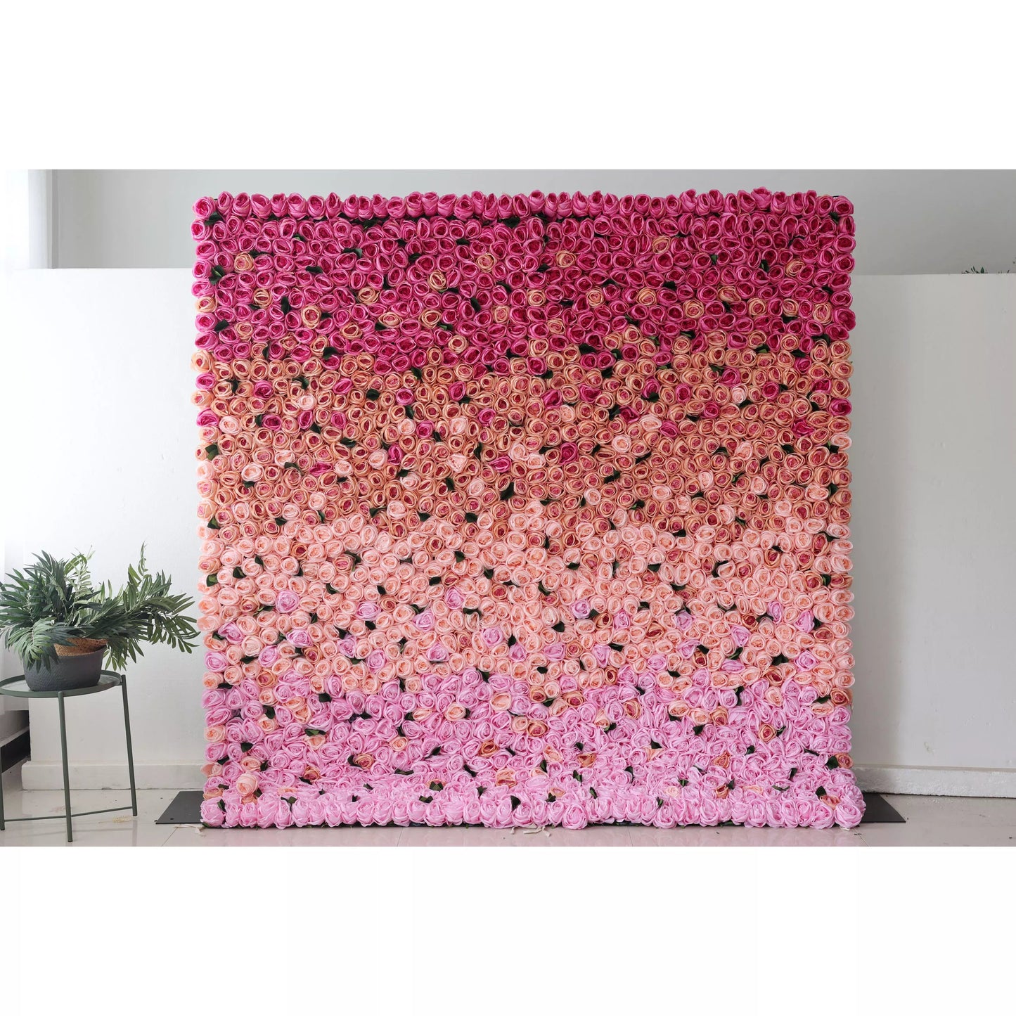 Roll Up Artificial Flower Wall Backdrop: Radiant Rose Gradient - A Passionate Palette from Vivid to Delicate-VF-239