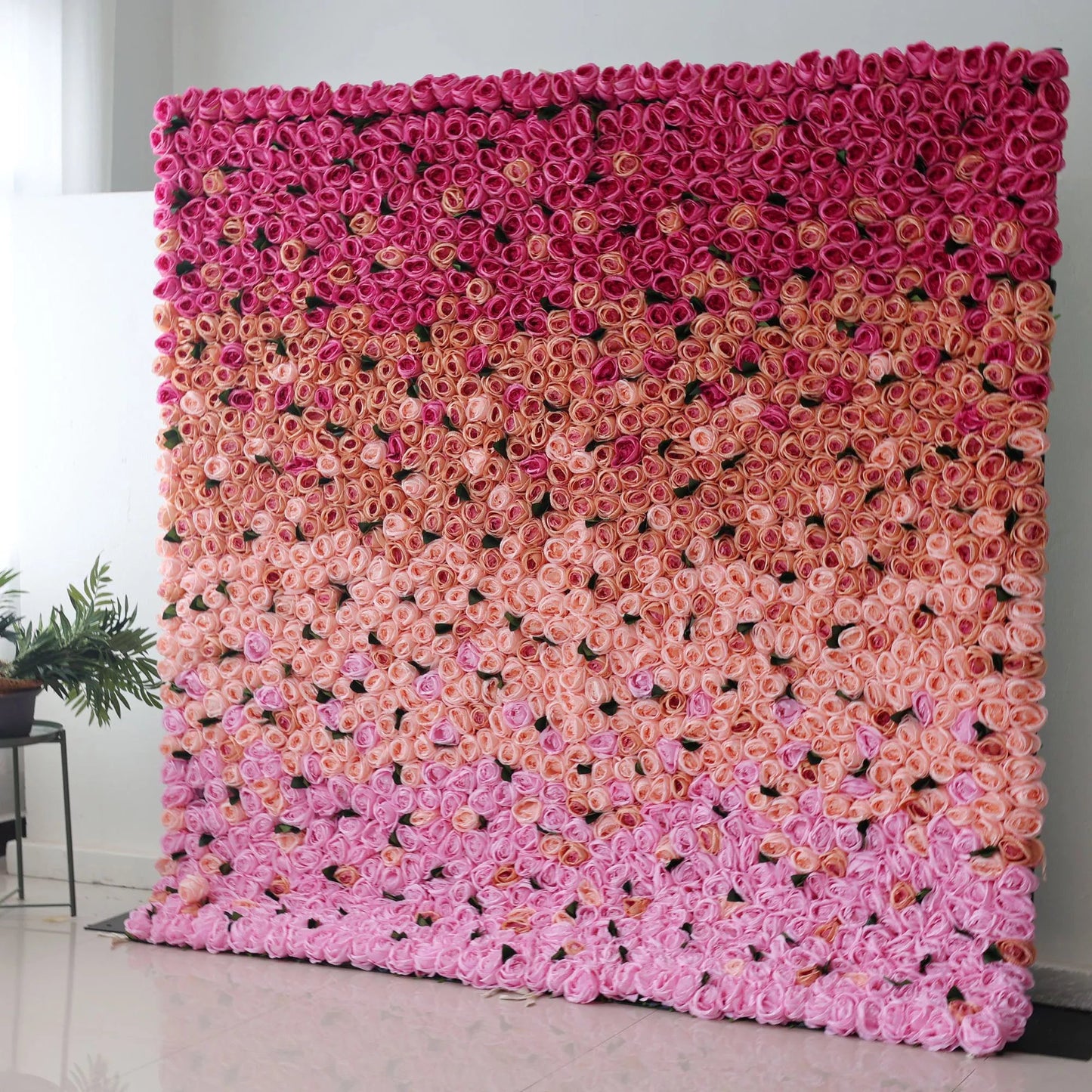 Roll Up Artificial Flower Wall Backdrop: Radiant Rose Gradient - A Passionate Palette from Vivid to Delicate-VF-239