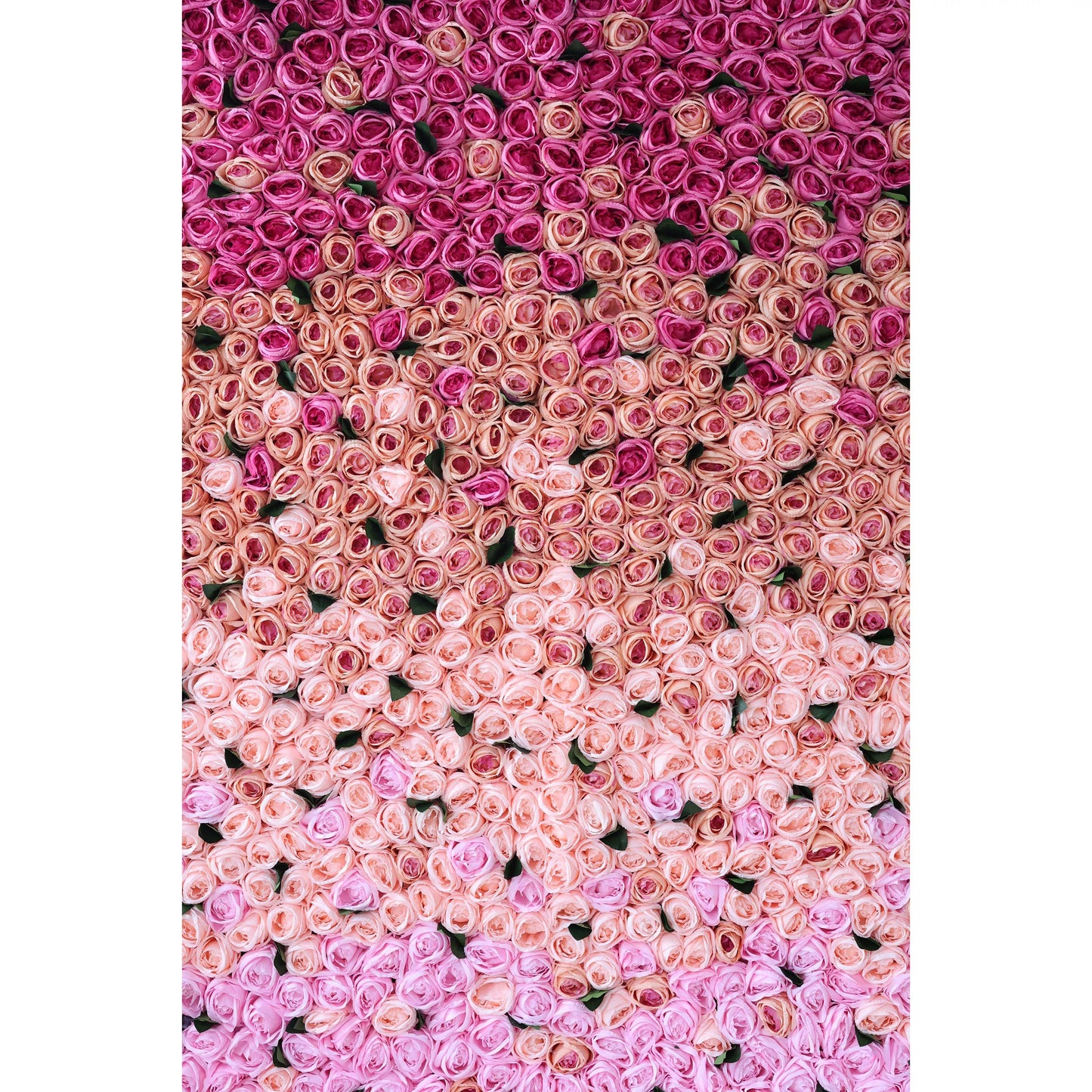 Roll Up Artificial Flower Wall Backdrop: Radiant Rose Gradient - A Passionate Palette from Vivid to Delicate-VF-239