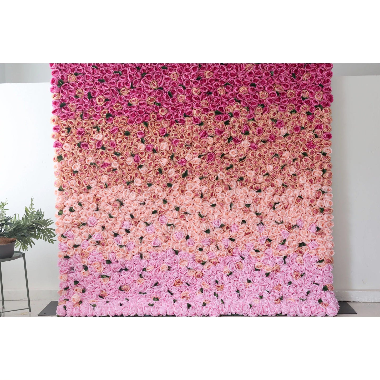 Roll Up Artificial Flower Wall Backdrop: Radiant Rose Gradient - A Passionate Palette from Vivid to Delicate-VF-239