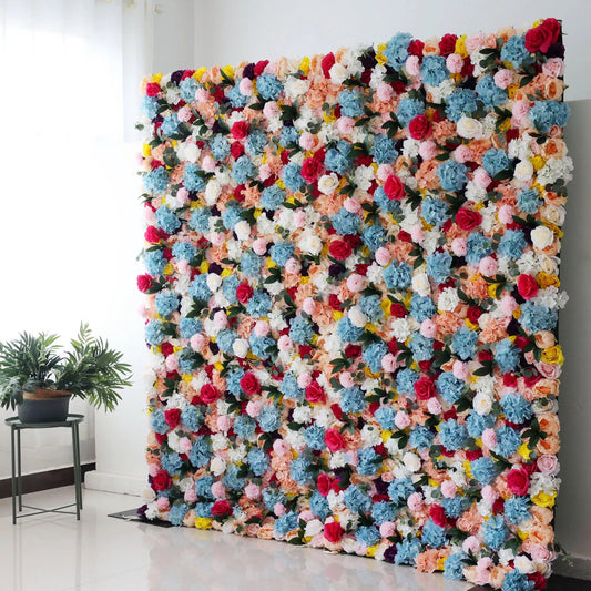 Flowers Artificial Floral Wall Backdrop: Blooming Spectrum - A Vibrant Symphony of Colors-VF-243