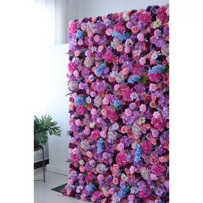 Flowers Artificial Floral Wall Backdrop: Mesmerizing Magenta Medley - Dive into a Dreamy Delight of Purples and Pinks-VF-246