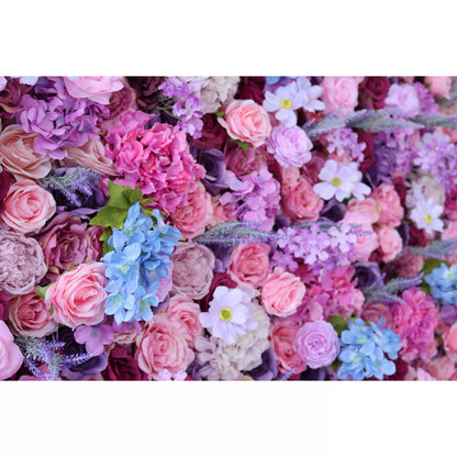 Flowers Artificial Floral Wall Backdrop: Mesmerizing Magenta Medley - Dive into a Dreamy Delight of Purples and Pinks-VF-246